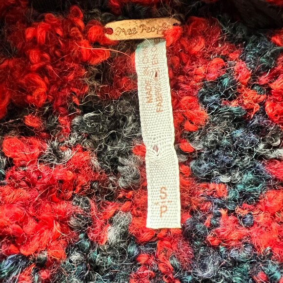 Free People Size S Red Houndstooth Slouchy Oversized Boucle Jacket - Picture 3 of 16